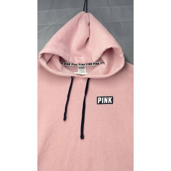 Pink By Victoria's Secret Light Pink Polar Fleece Hooded Sweatshirt Women's Sz M - Picture 8 of 10